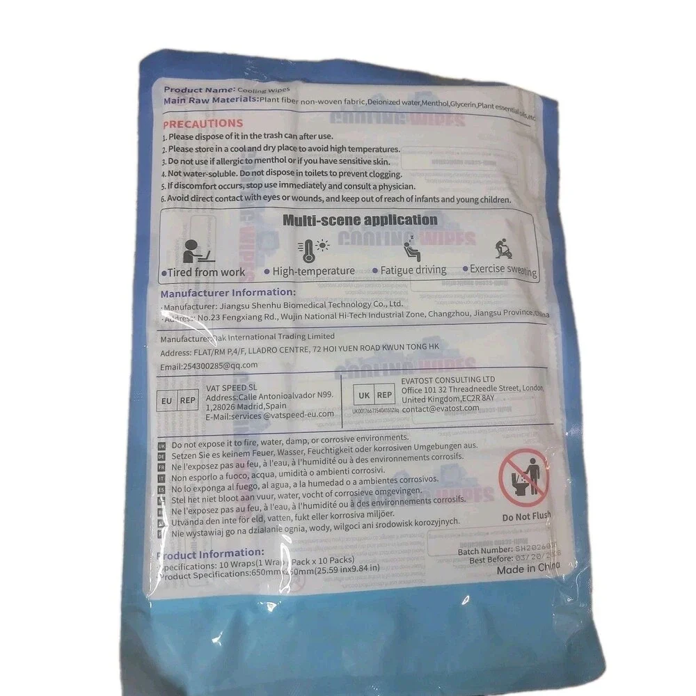 2 Pack Cooling Wipes Menthol Ice Sensation, Sensitive Skin, 10 Wipes Each Pack